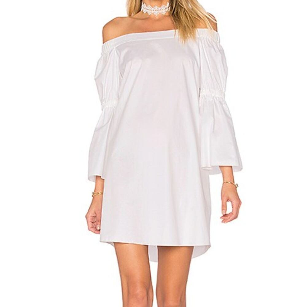 Tibi x Revolve Lantern Sleeve White Shift Midi Dress Off shoulder size 2 NWT
